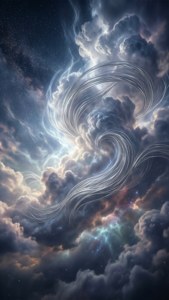 發光的宇宙能量在深邃太空的戲劇性星雲中流動。