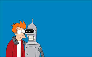 《飛出個未來》的 Fry 和 Bender 站在藍色背景前。