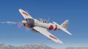 白色日本戰鬥機帶有紅色圓圈，在藍天下飛越雪山。 — 現代戰爭 壁紙