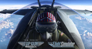 飛行員在戰鬥機駕駛艙中飛越雲層，帶有「Top Gun Maverick」品牌標識。