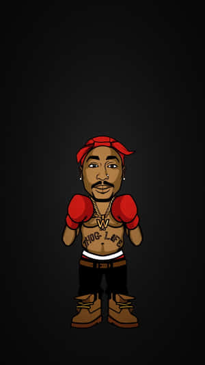 卡通Tupac戴紅色拳擊手套和頭巾，黑色背景。 — 說唱歌手 壁紙