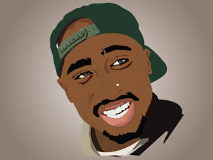 Tupac Shakur戴綠色棒球帽微笑的數位插圖