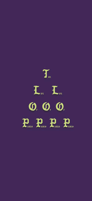 紫色背景上帶有綠色堆疊字母 T L O P 的極簡字體設計。 — 銀河A07s 壁紙