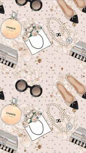 Chanel 香水 太陽眼鏡 平底鞋 珍珠 牡丹 幾何背景