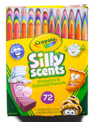Crayola Silly Scents盒子，內有72支帶有微笑食物角色的香味蠟筆和鉛筆。 — 滴落效果 壁紙