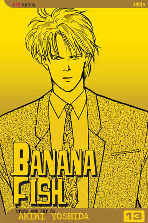 動畫角色穿著西裝，在黃色紋理背景上帶有「Banana Fish」標題。
