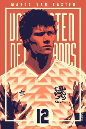 Marco Van Basten 身穿橙色和白色足球球衣，號碼 12。