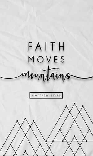 黑白極簡設計，搭配幾何山脈和勵志名言faith moves mountains。