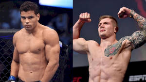 兩名MMA拳手，一人準備就緒，另一人在八角籠中慶祝勝利。