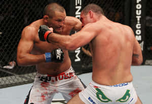 兩名男拳手在血腥的MMA八角籠比賽中互相出拳。