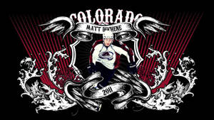 冰球運動員 Matt Duchene 身穿科羅拉多雪崩隊裝備，帶有華麗的黑紅設計元素。
