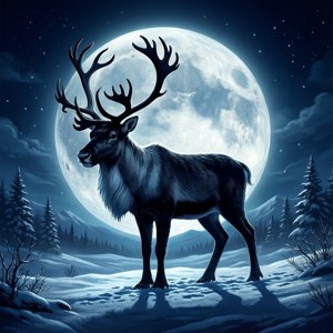 馴鹿在夜晚的滿月下站在雪地森林中 — 聖誕美學 GIF 壁紙