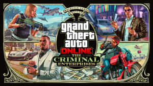 Grand Theft Auto Online 宣傳藝術，包含角色、汽車和金錢。