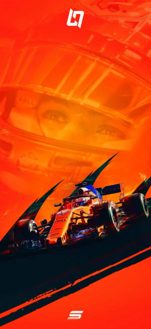 戴頭盔的F1車手，賽車在橙色隧道中疾馳。