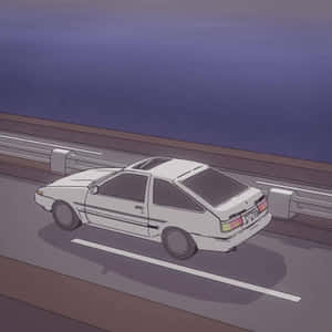 白色跑車在紫色黃昏的高速公路上疾馳