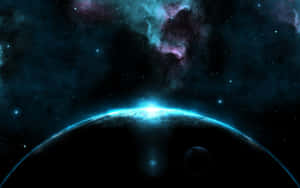 一顆發光的藍色行星，背景有星雲 — 唯美雲朵動態 壁紙