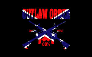 圖形設計，包含交叉步槍和文字 outlaw order 及 00%