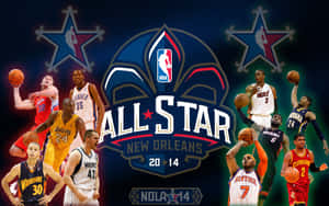 NBA全明星2014活動海報，籃球運動員擺出動作姿勢。