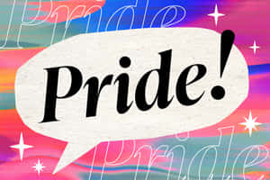 一個色彩繽紛的圖形，對話框中帶有單詞 Pride，周圍環繞著星星。