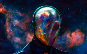 類人形體，透明頭部內有宇宙星雲，背景是繁星點點的太空 — 太空 壁紙