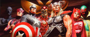 一組Marvel超級英雄以英雄姿態手持盾牌和武器。