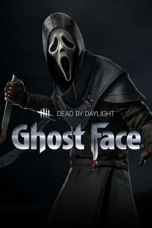 Ghost Face恐怖角色在黑暗環境中手持血淋淋的刀。
