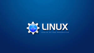 Linux標誌，帶有齒輪和波形，位於藍色漸變背景上