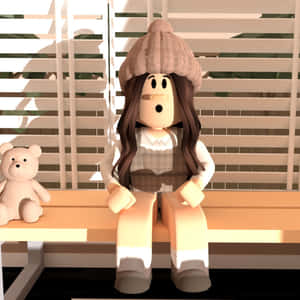 Roblox女仔同啤啤熊坐喺有百葉窗嘅窗邊