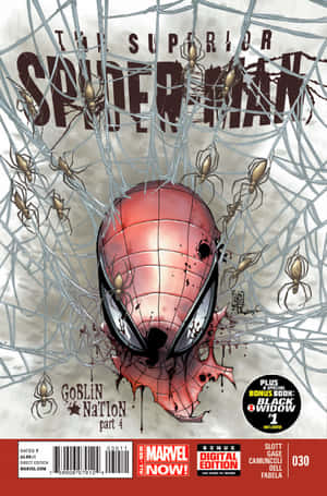 Superior Spider-Man 面具破碎，佈滿蜘蛛和蜘蛛網。