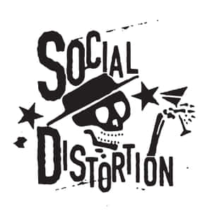 Social Distortion 樂隊標誌，骷髏頭、結他同星星，黑白配色。 — 火影忍者海報 壁紙