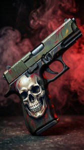 自訂塗裝Glock 17，帶有骷髏頭與紅煙效果。 — Glock GIF 壁紙
