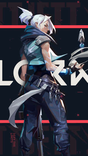 動漫角色，白髮和未來裝備，手持武器。 — 9:16 壁紙