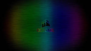 Corsair 標誌在拉絲金屬漸變背景上帶有彩虹輪廓