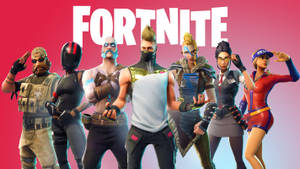 六個《Fortnite》遊戲角色以動態姿勢站立，身後有《Fortnite》標誌。