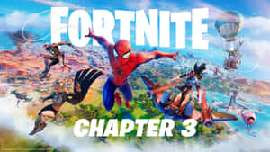 Fortnite 第三章宣傳藝術， featuring 蜘蛛俠和其他角色在半空中的動作。 — 要塞英雄 大逃殺 壁紙