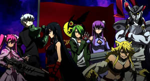 動漫角色手持武器在黑暗天空下站在一起。