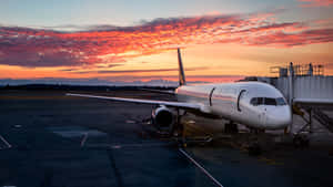 達美航空飛機在色彩繽紛的夕陽下停泊在閘口 — 微軟模擬飛行 壁紙