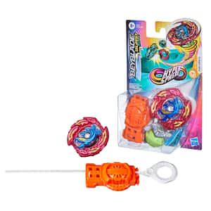 Beyblade Hyper Sphere玩具套裝，配有陀螺和發射器，背景為白色。