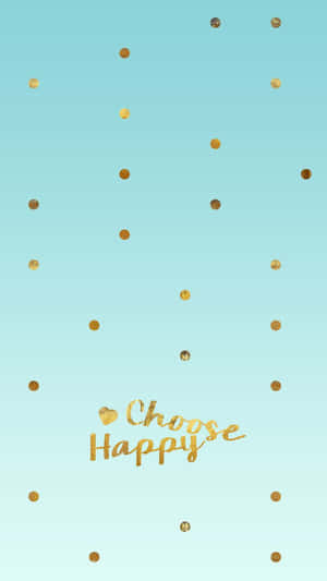 藍綠色背景，配上金色紙碎和金色字體的「choose happy」字句。