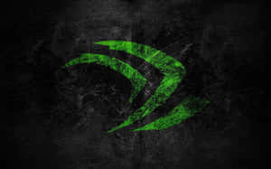 NVIDIA標誌在刮痕黑色表面上發出綠色光芒。