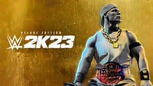 WWE 2K23 Deluxe Edition 封面，摔角手在金色背景上手持冠軍腰帶。