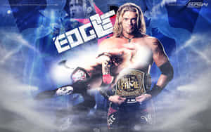 WWE 摔角手 Edge 在戲劇性的藍色煙霧中手持他的名人堂腰帶。