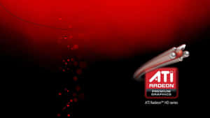 ATI Radeon HD 顯示卡標誌，在深色背景上有紅色粒子