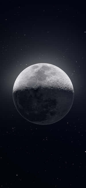 滿月帶有隕石坑，在星光閃爍的夜空中發光。