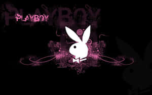 Playboy兔子標誌，黑色背景上有粉紅色塗鴉。