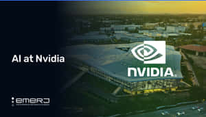 帶有AI文字疊加的日落時分NVIDIA總部大樓。