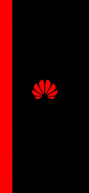 紅色Huawei標誌置中於黑色背景，帶有紅色垂直條紋。 — Huawei 壁紙