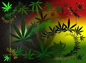 拉斯特顏色的大麻葉在漸變背景周圍形成發光邊框。 — 植物 壁紙