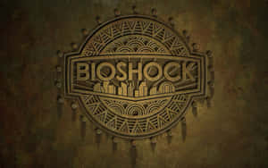 Bioshock 標誌刻在生鏽的金屬上，帶有幾何設計和鉚釘。
