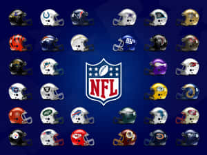 NFL球隊頭盔以網格顯示，中央有官方NFL標誌。